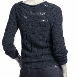 Anthropologie Charcoal Openwork Distressed Sweater